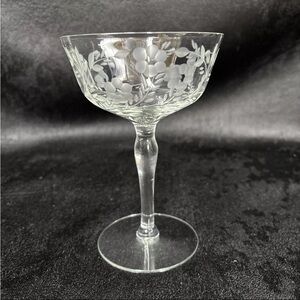 Vintage glass set 3 sherbet bowls etched flower design 6” tall